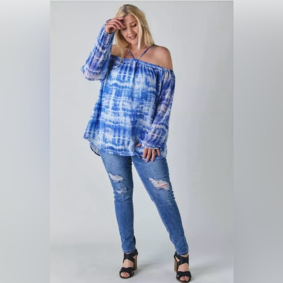 NWT! Plus Size Tie-Dye Off-Shoulder Women's Top Sizes 1X 2X 3X - Picture 4 of 6